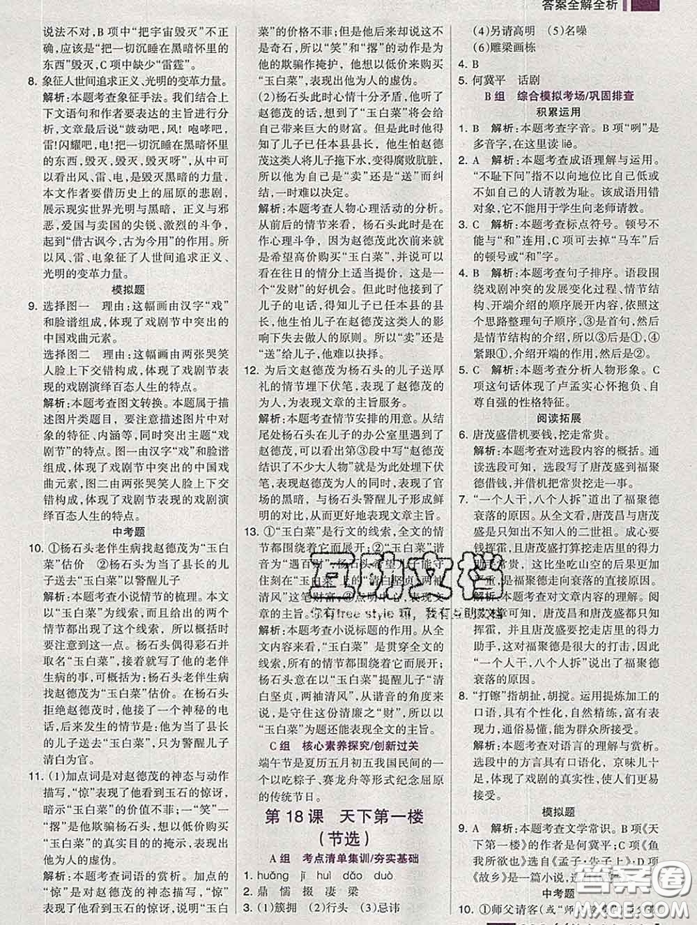 2020新版考點集訓(xùn)與滿分備考九年級語文下冊人教版答案