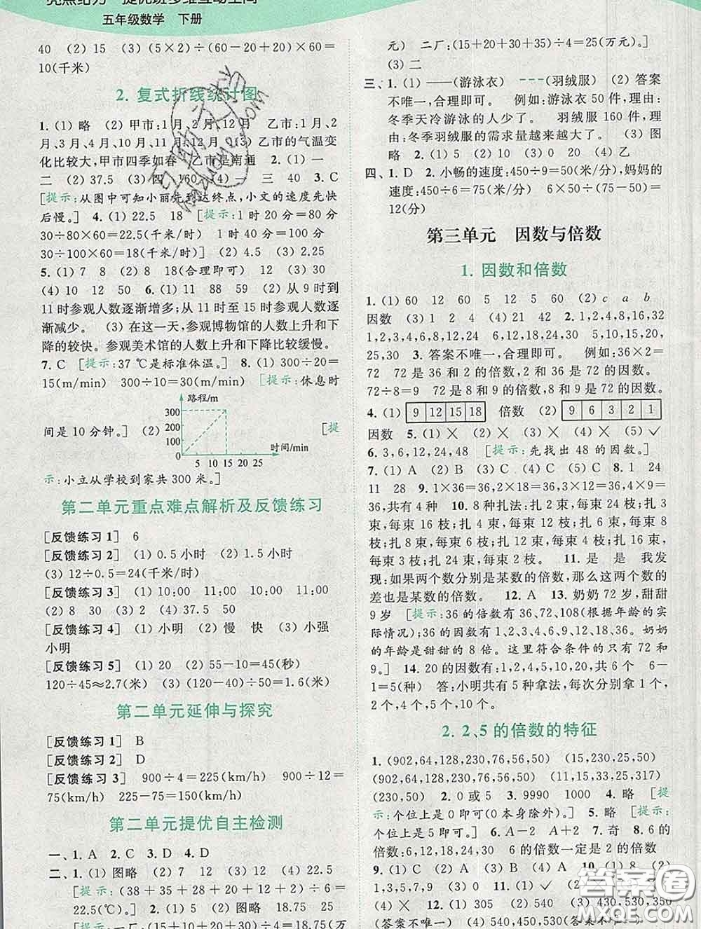 2020春亮點給力提優(yōu)班多維互動空間五年級數(shù)學下冊答案