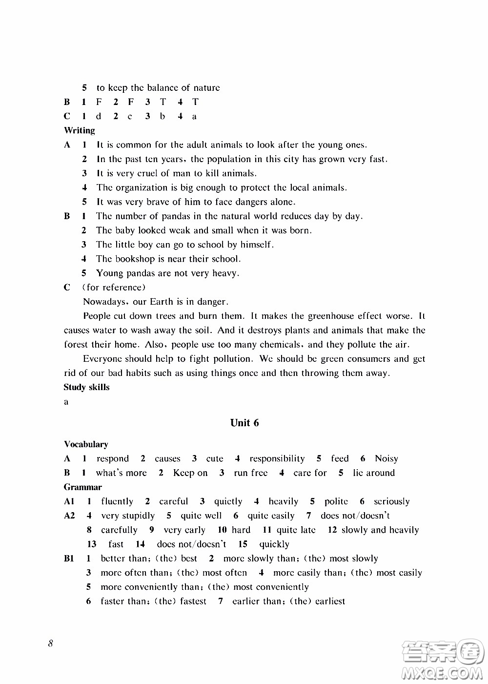 2020年知識與能力訓練英語評價手冊八年級B上教版參考答案