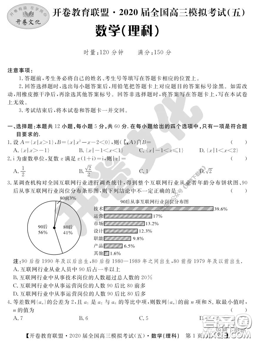 開卷教育聯(lián)盟2020屆全國(guó)高三模擬考試五理科數(shù)學(xué)試題及答案