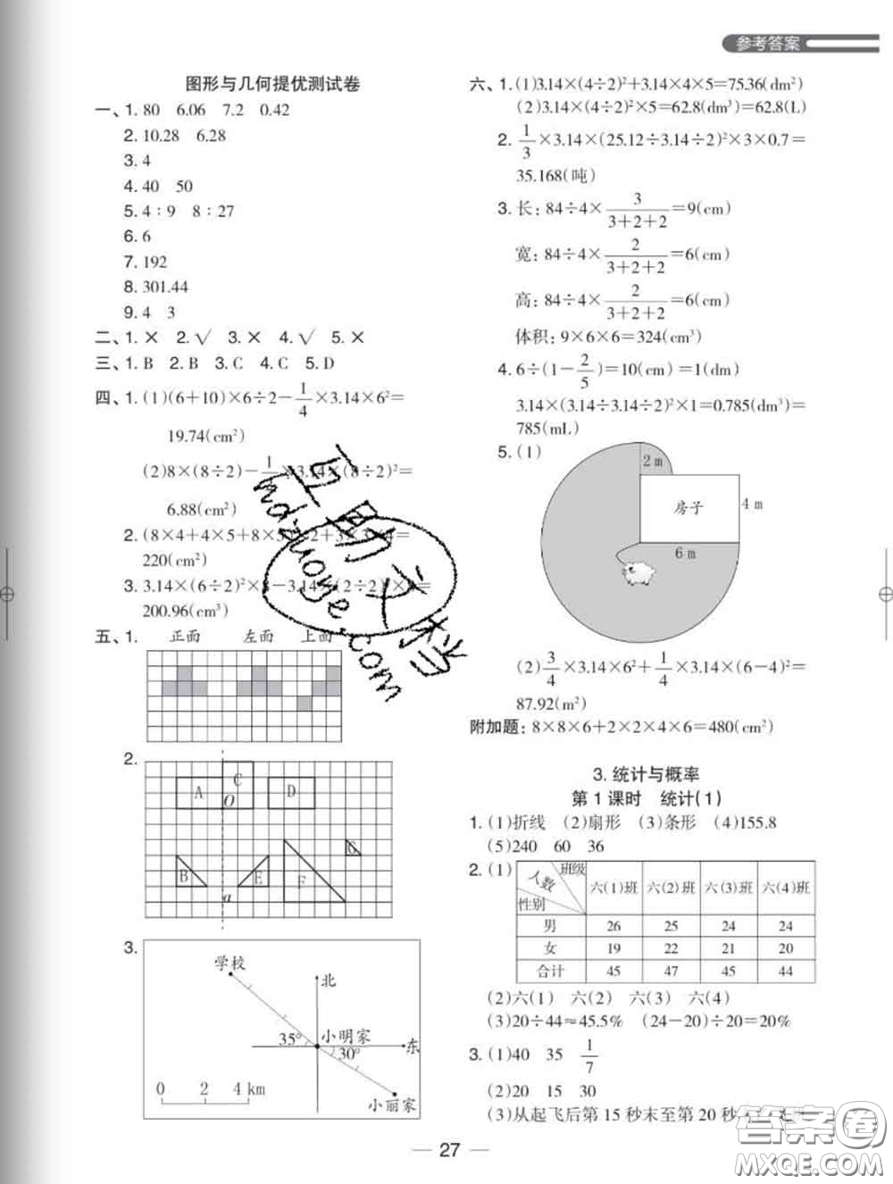 2020新版木頭馬分層課課練小學數(shù)學六年級下冊北師版答案