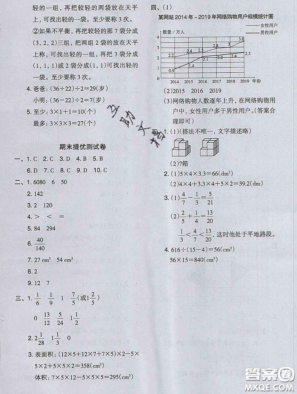 2020新版木頭馬分層課課練小學(xué)數(shù)學(xué)五年級下冊人教版答案