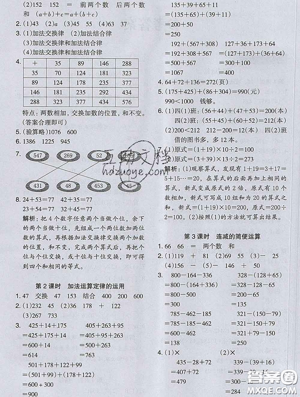 2020新版木頭馬分層課課練小學數學四年級下冊人教版答案