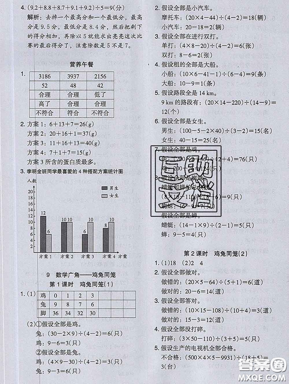 2020新版木頭馬分層課課練小學數學四年級下冊人教版答案