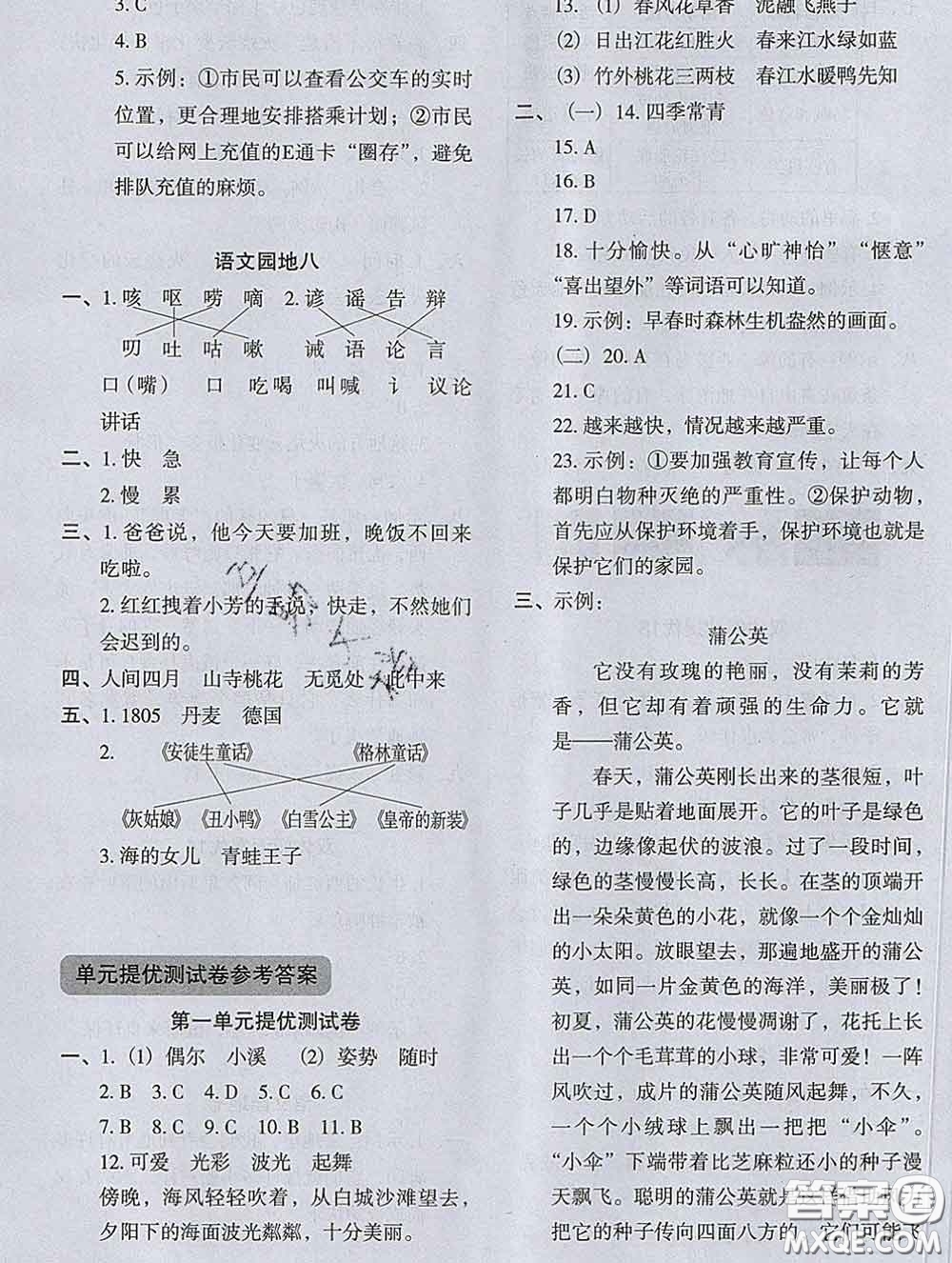 2020新版木頭馬分層課課練小學語文三年級下冊人教版答案