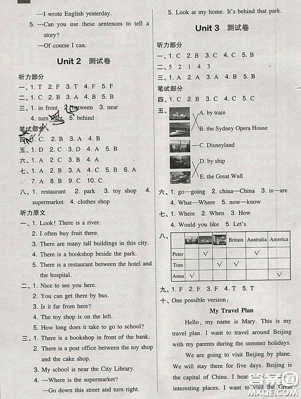 2020春北大綠卡課時(shí)同步訓(xùn)練六年級(jí)英語(yǔ)下冊(cè)人教精通版參考答案