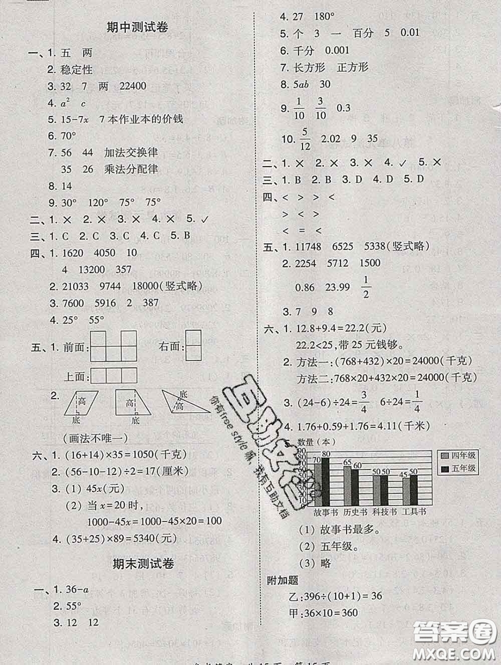 2020春北大綠卡課時同步訓(xùn)練四年級數(shù)學(xué)下冊冀教版參考答案