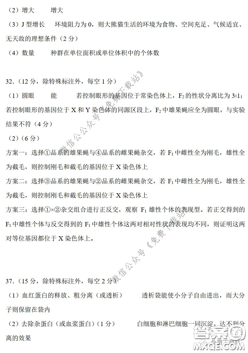 昆明第一中學(xué)2020屆高三第七次高考仿真模擬理科綜合答案