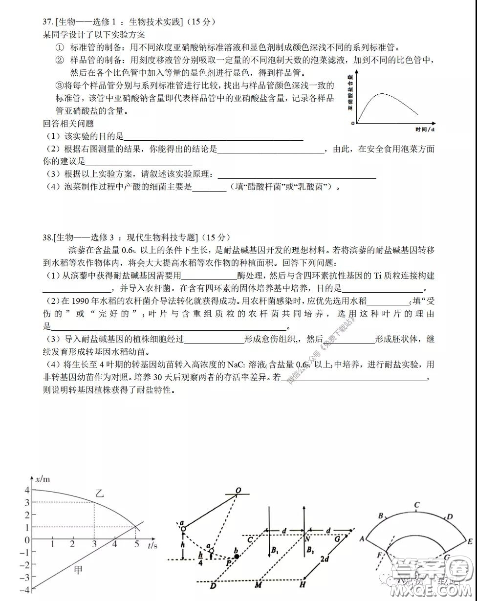 華中師大一附中2020屆高三理科綜合能力測試試題及答案