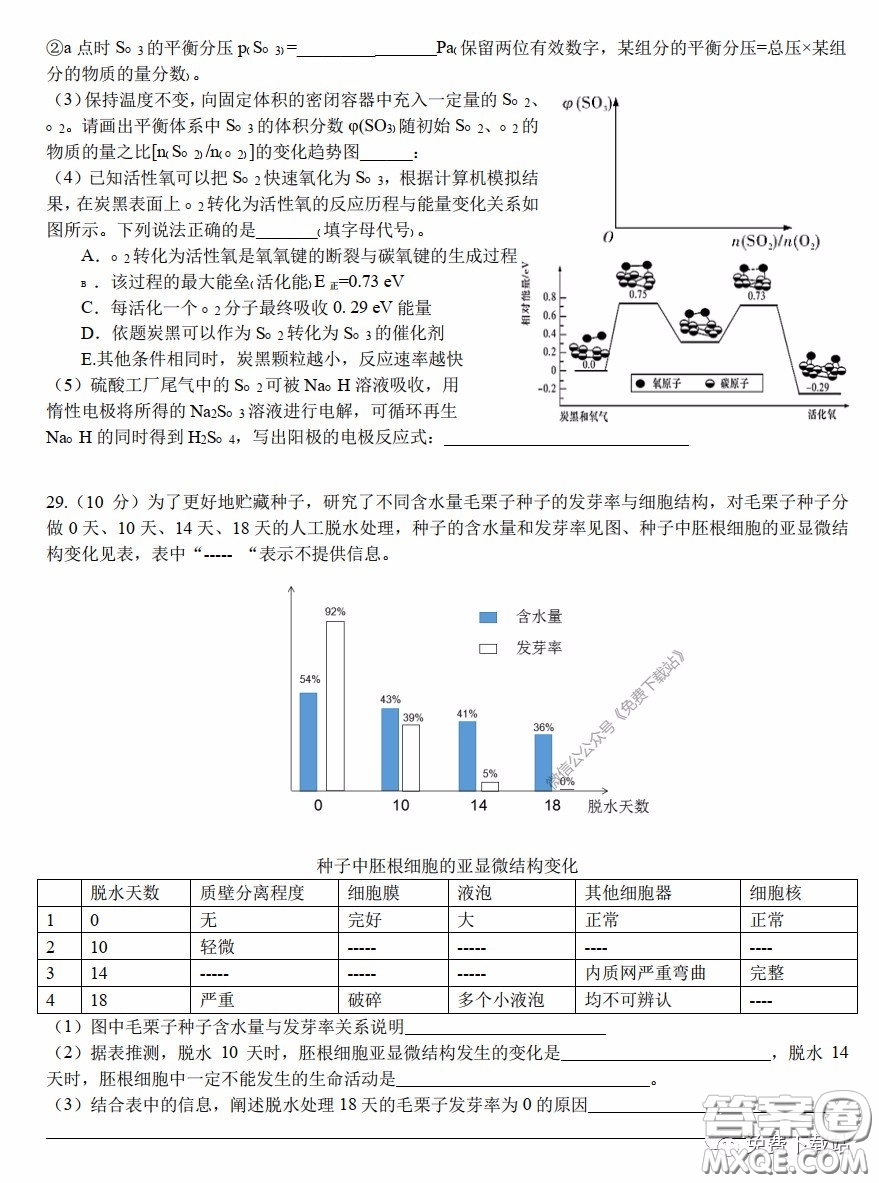 華中師大一附中2020屆高三理科綜合能力測試試題及答案