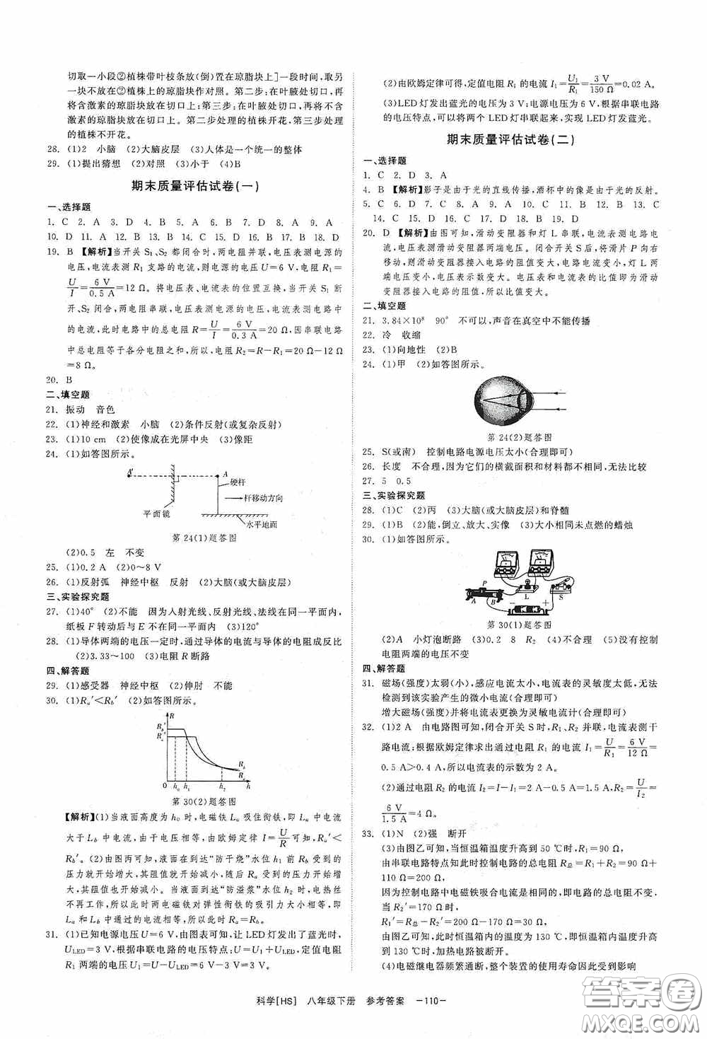 2020全效提分卷八年級(jí)科學(xué)下冊(cè)華師大版答案