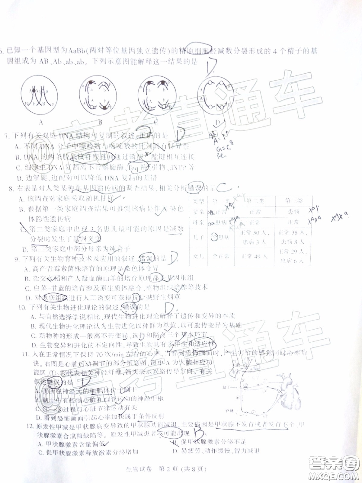 江蘇七市2020屆高三第二次調研考試生物試題及答案