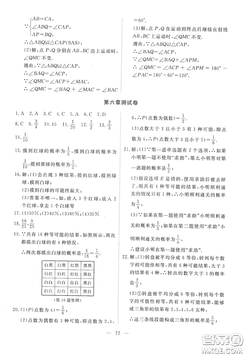 江西教育出版社2020能力形成同步測試卷七年級數(shù)學下冊北師大版答案