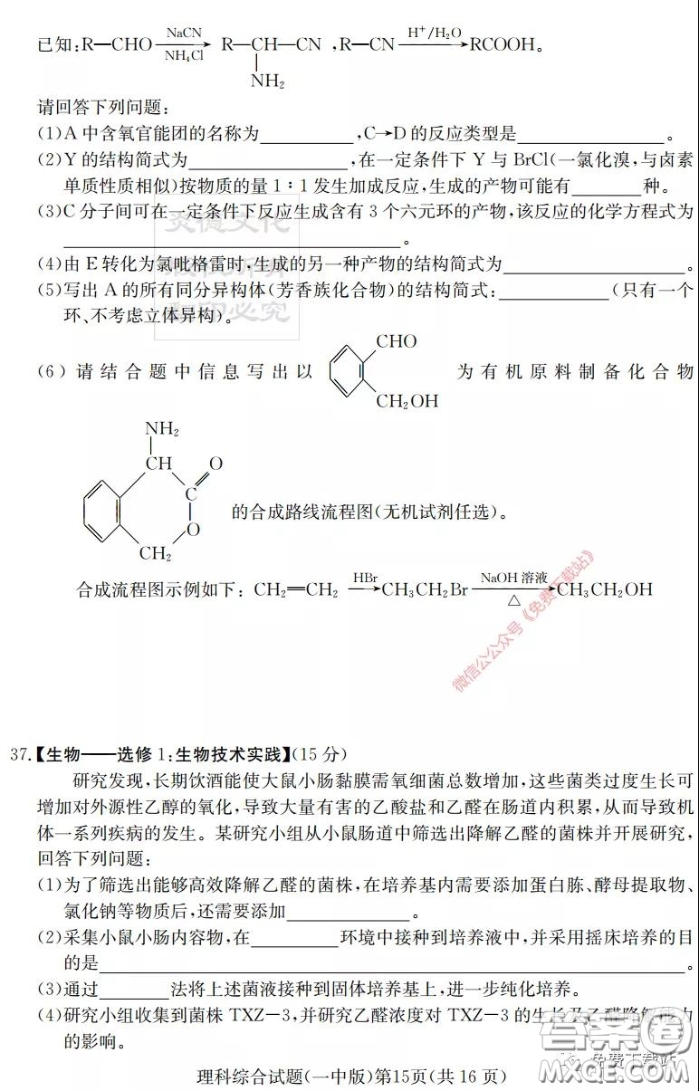 炎德英才大聯(lián)考長(zhǎng)沙市一中2020屆高三月考試卷八理科綜合答案