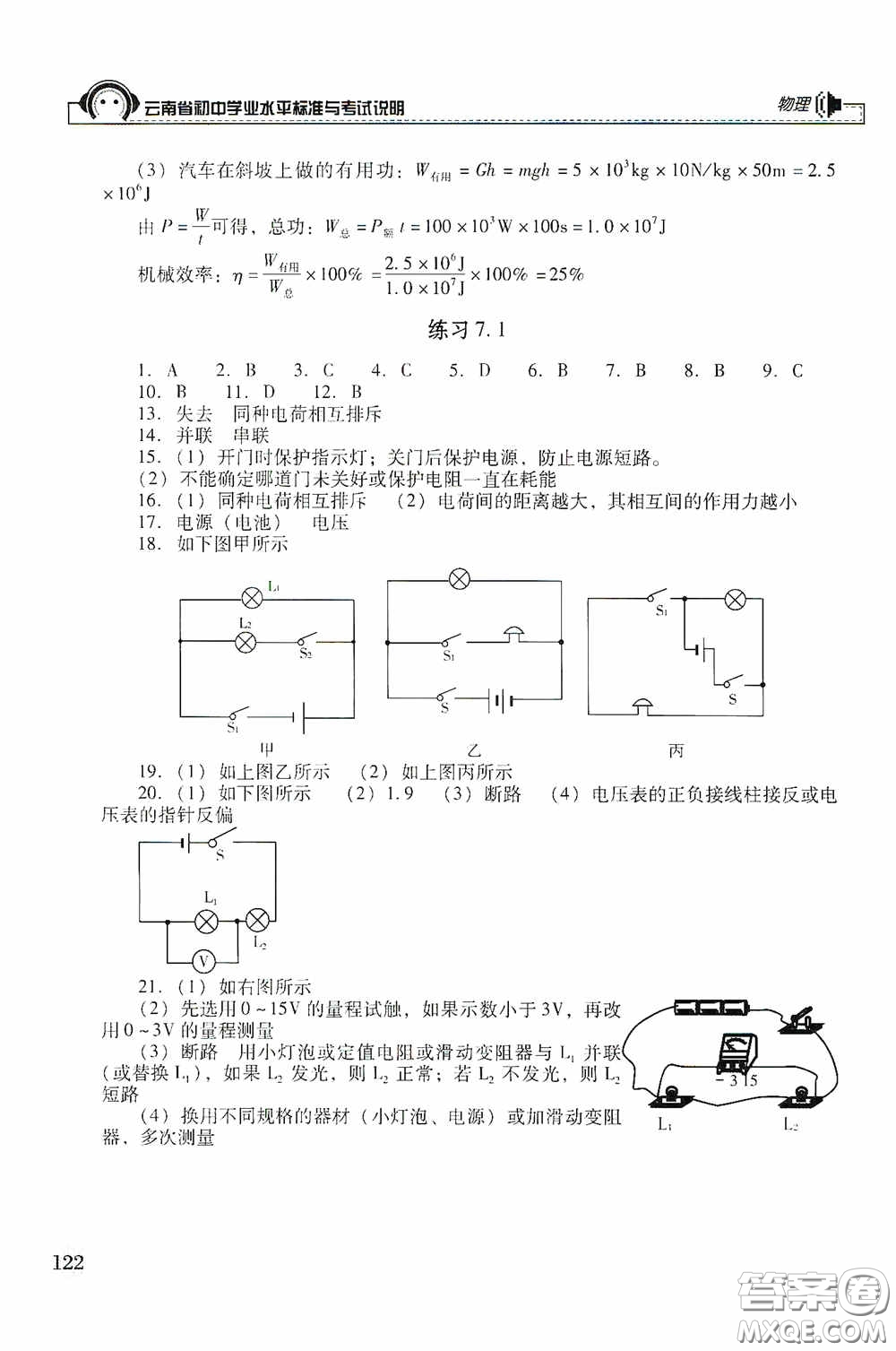 云南美術(shù)出版社2020云南省初中學(xué)業(yè)水平標(biāo)準(zhǔn)與考試說明物理答案