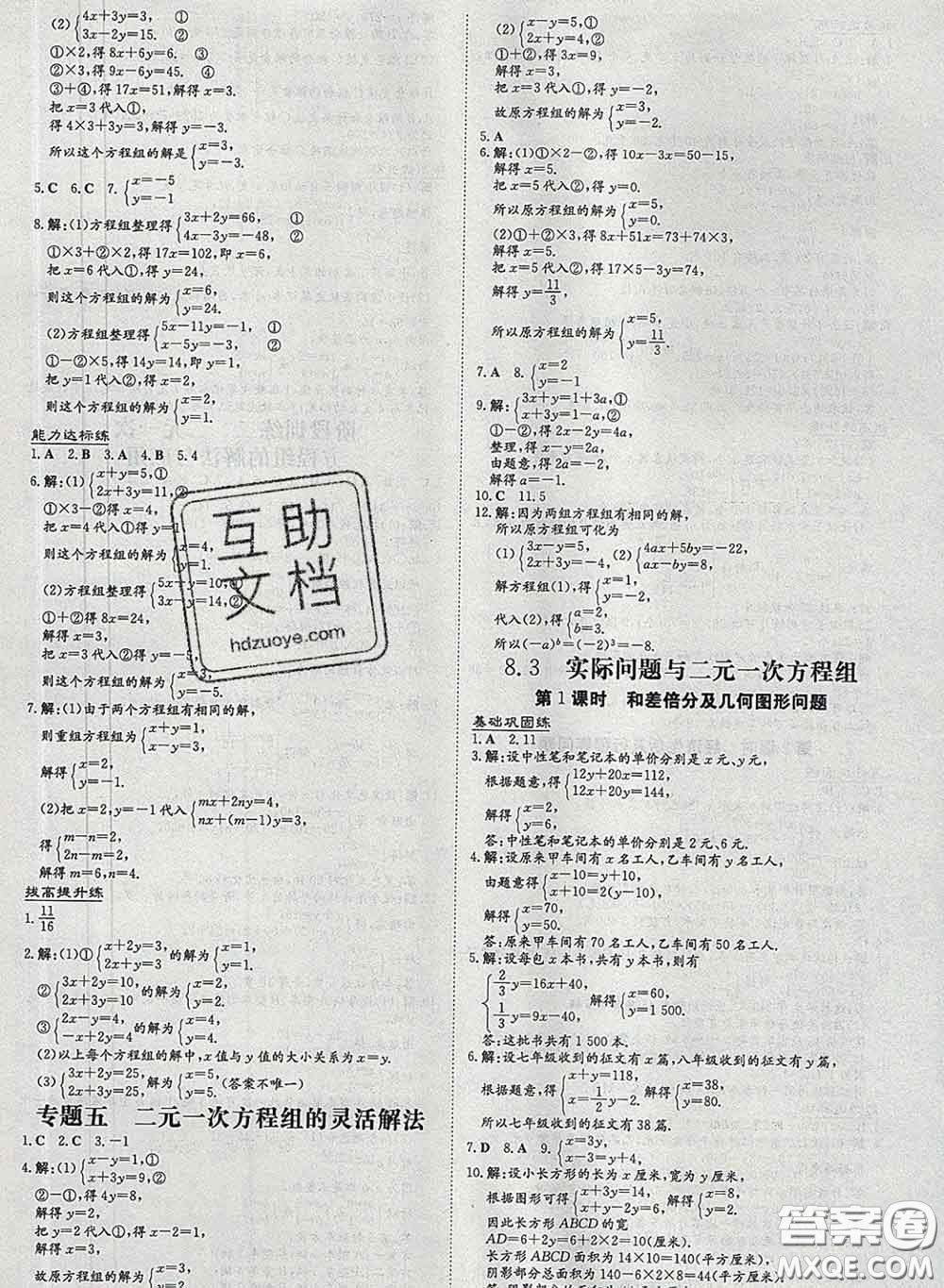 2020新版練案課時作業(yè)本七年級數(shù)學下冊人教版答案