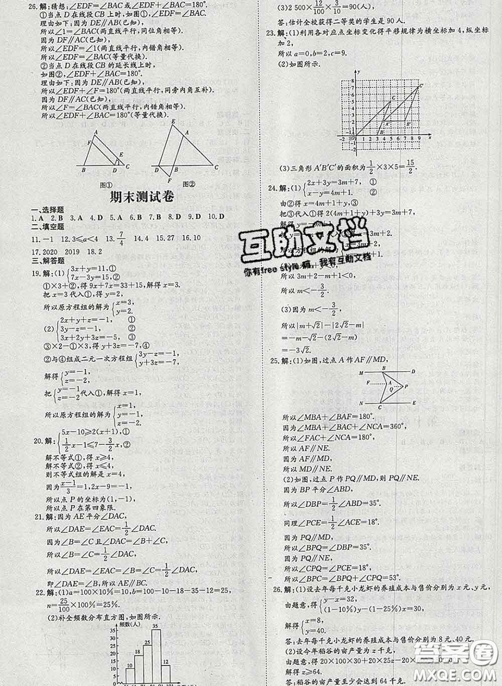 2020新版練案課時作業(yè)本七年級數(shù)學下冊人教版答案