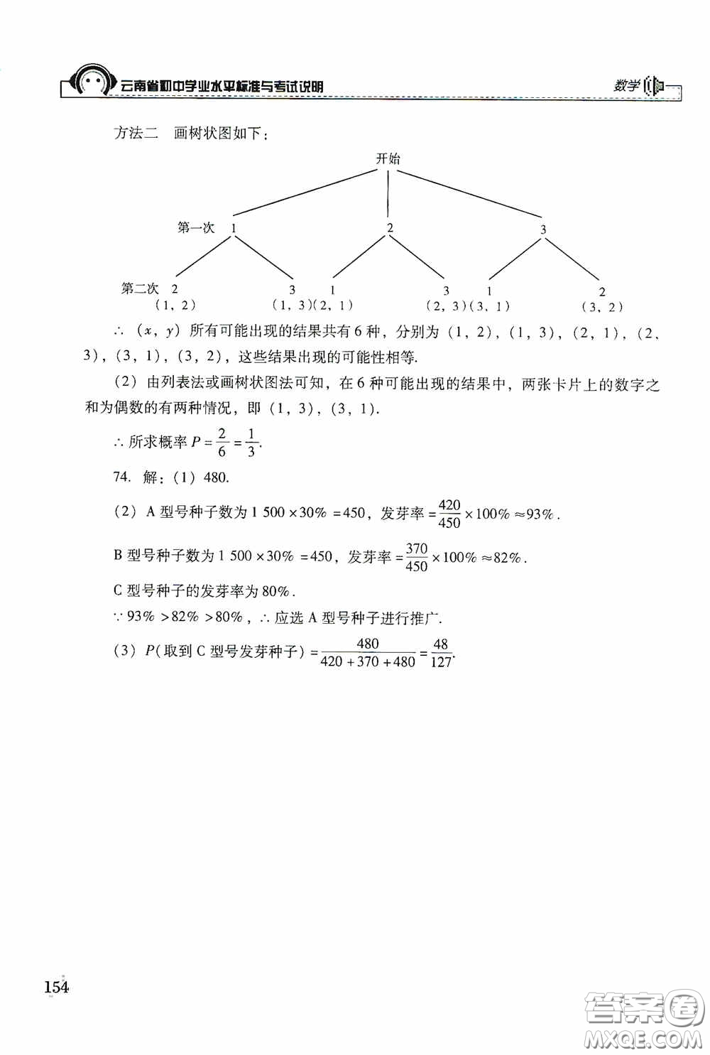 云南美術(shù)出版社2020云南省初中學(xué)業(yè)水平標(biāo)準(zhǔn)與考試說明數(shù)學(xué)答案