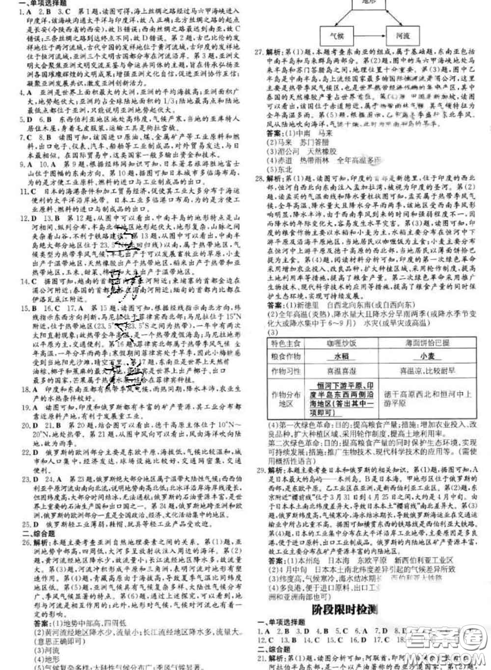 2020新版練案課時(shí)作業(yè)本七年級(jí)地理下冊(cè)人教版答案