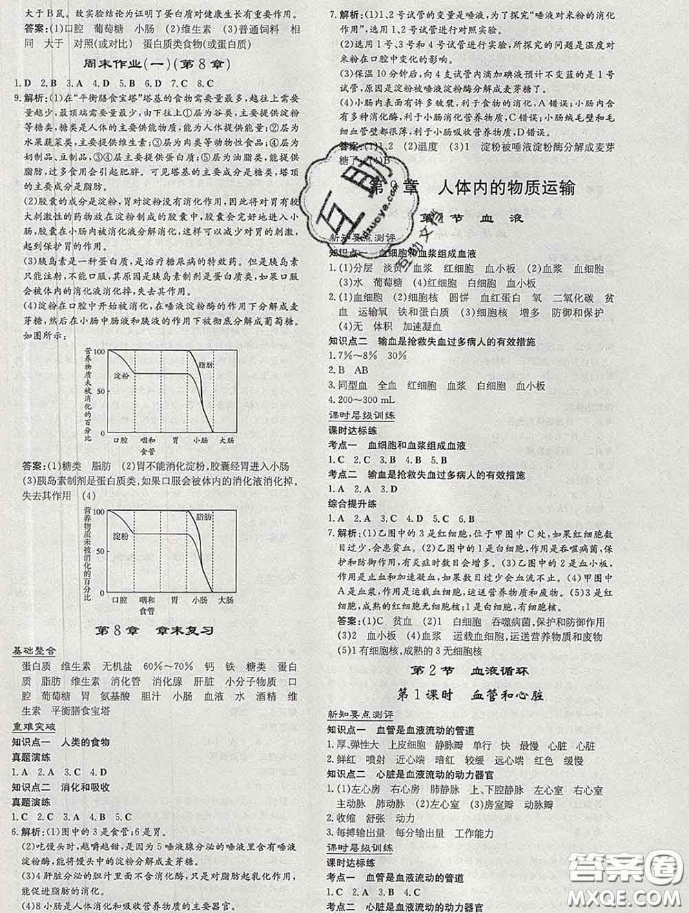 2020新版練案課時作業(yè)本七年級生物下冊北師版答案