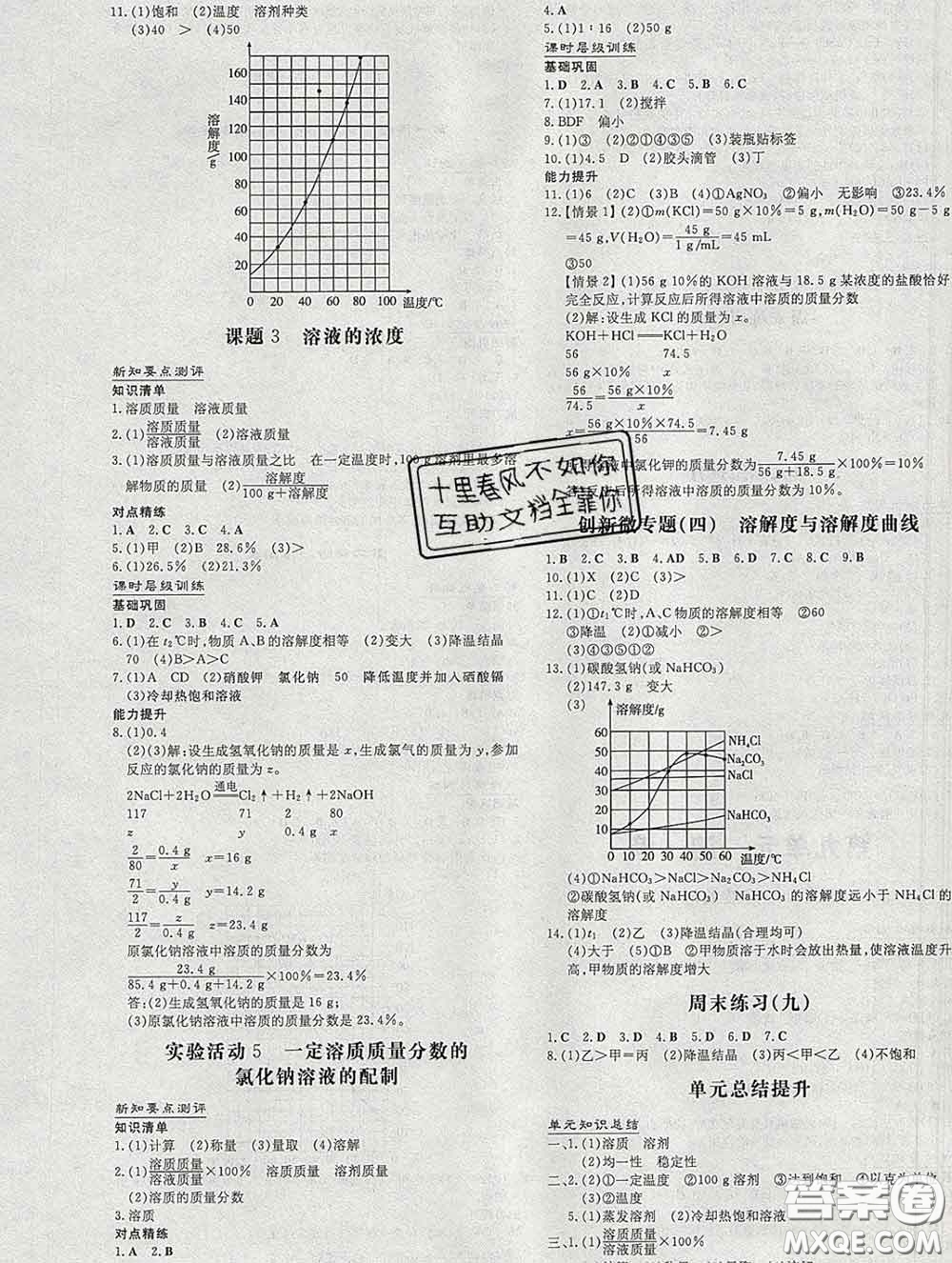 2020新版練案課時(shí)作業(yè)本九年級(jí)化學(xué)下冊(cè)人教版答案