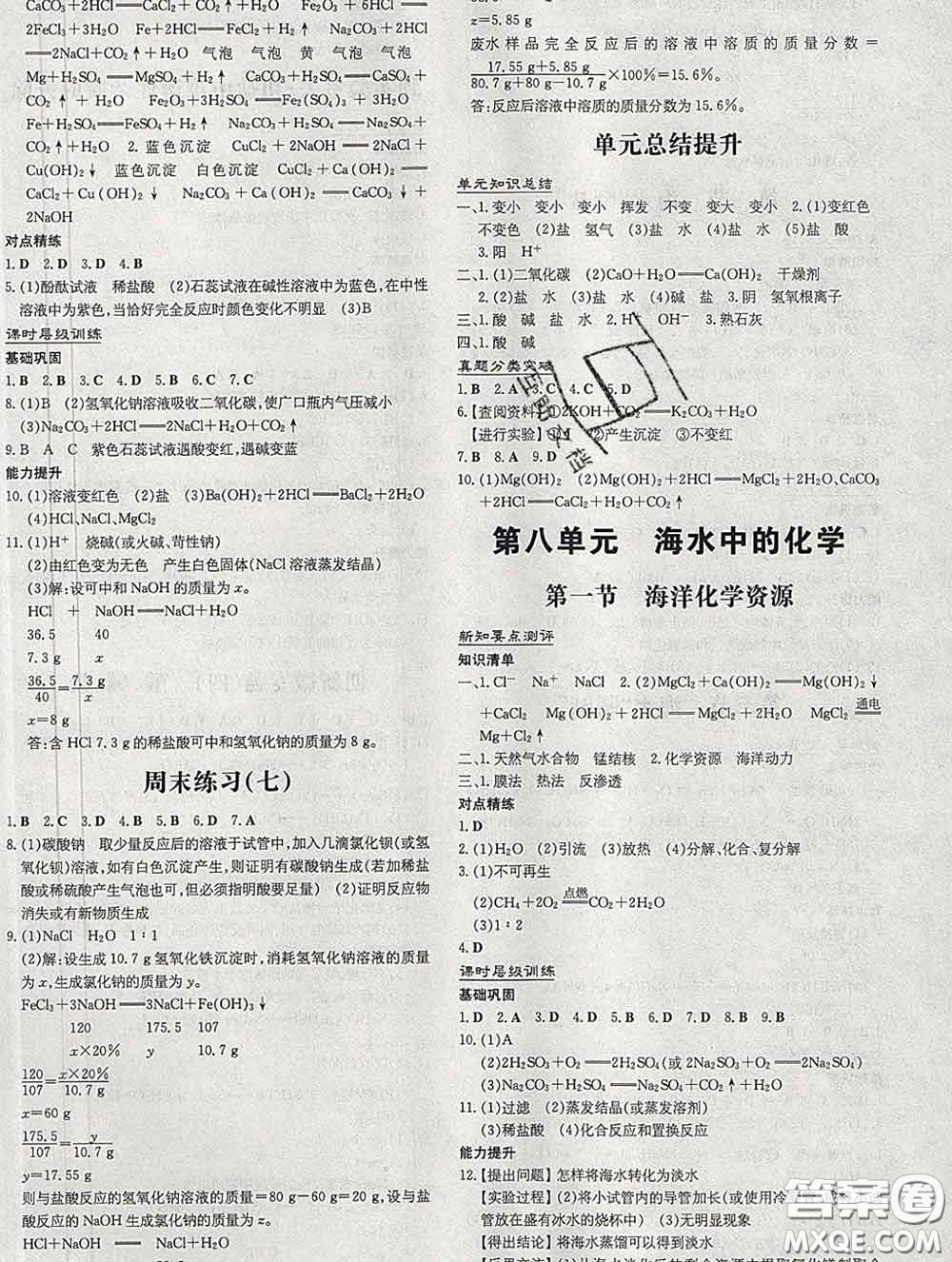 2020新版練案課時作業(yè)本九年級化學(xué)下冊魯教版答案