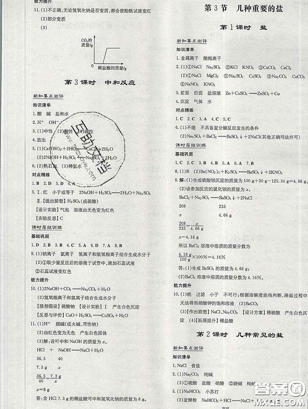 2020新版練案課時作業(yè)本九年級化學下冊滬教版答案