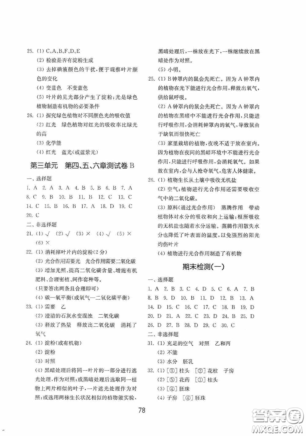 山東教育出版社2020初中基礎(chǔ)訓(xùn)練六年級(jí)生物學(xué)下冊(cè)54學(xué)制版答案