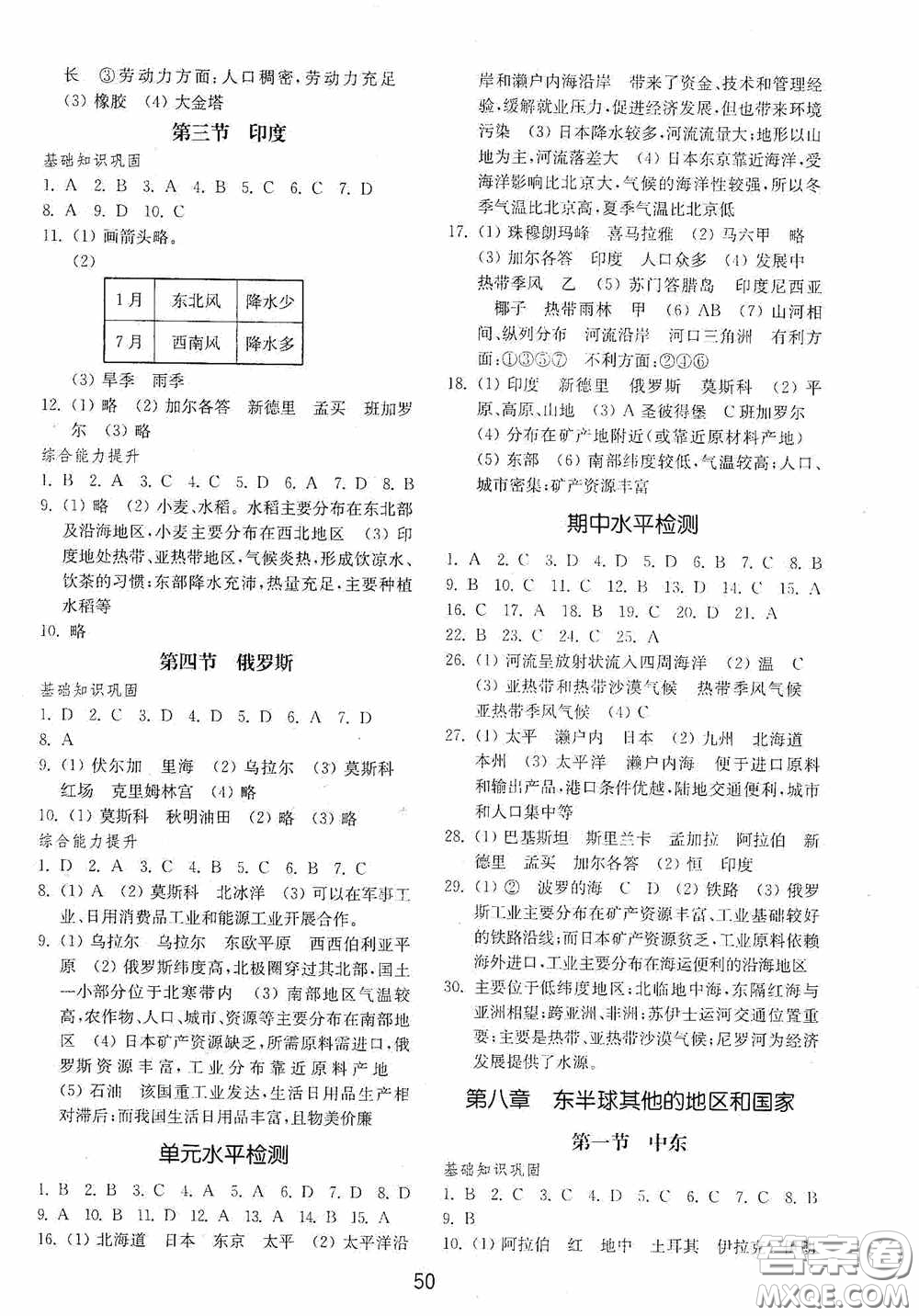 山東教育出版社2020初中基礎(chǔ)訓(xùn)練六年級(jí)地理下冊(cè)54學(xué)制版答案