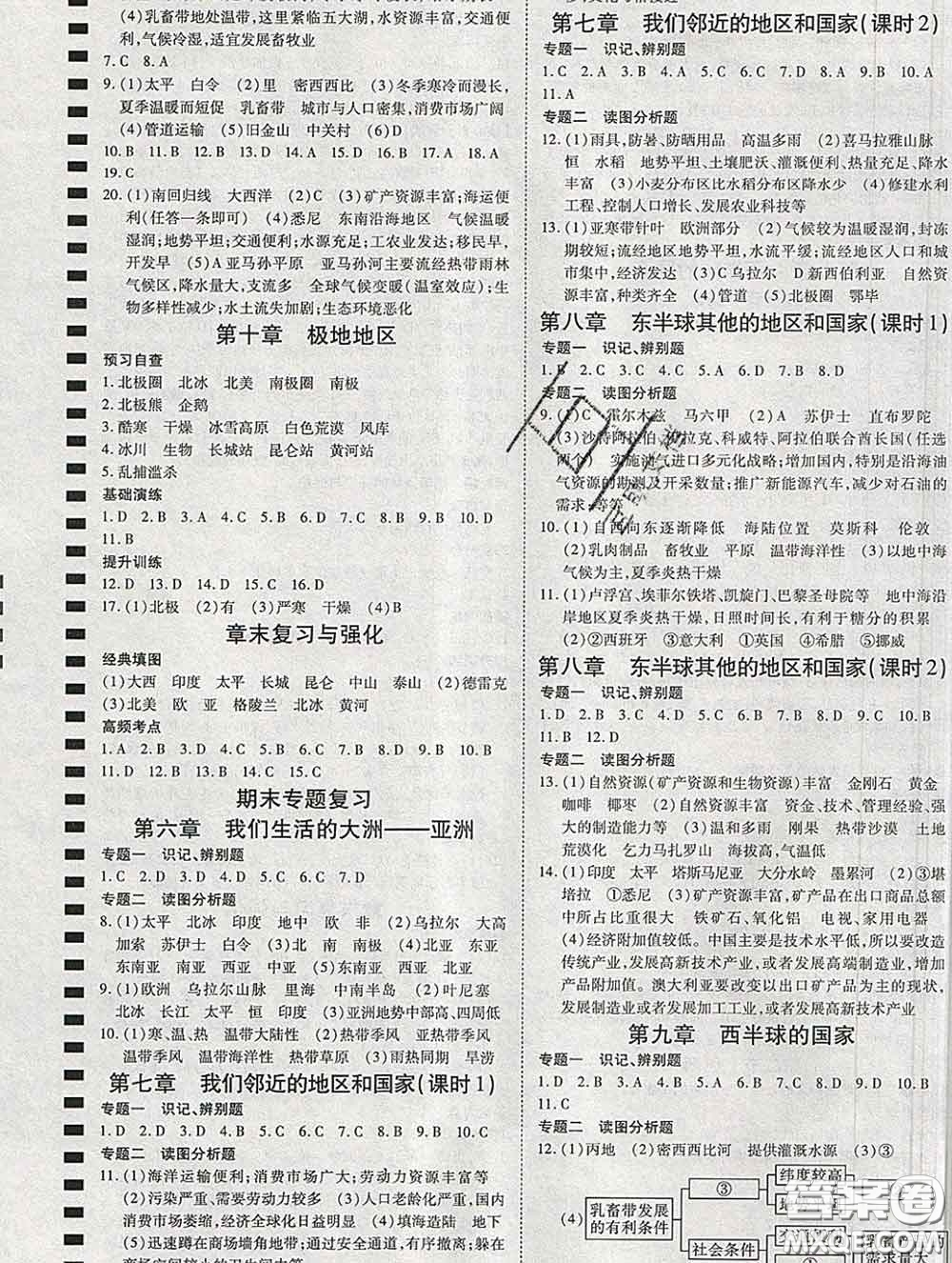 2020春高效課時通10分鐘掌握課堂七年級地理下冊人教版參考答案