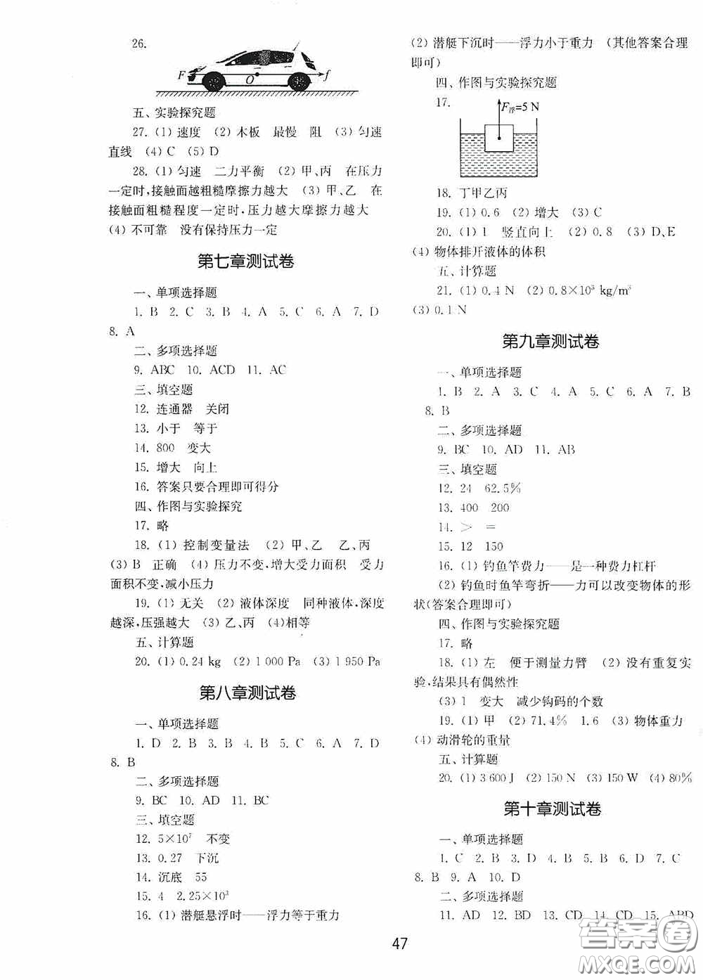 山東教育出版社2020初中基礎(chǔ)訓(xùn)練八年級(jí)物理下冊(cè)54學(xué)制答案