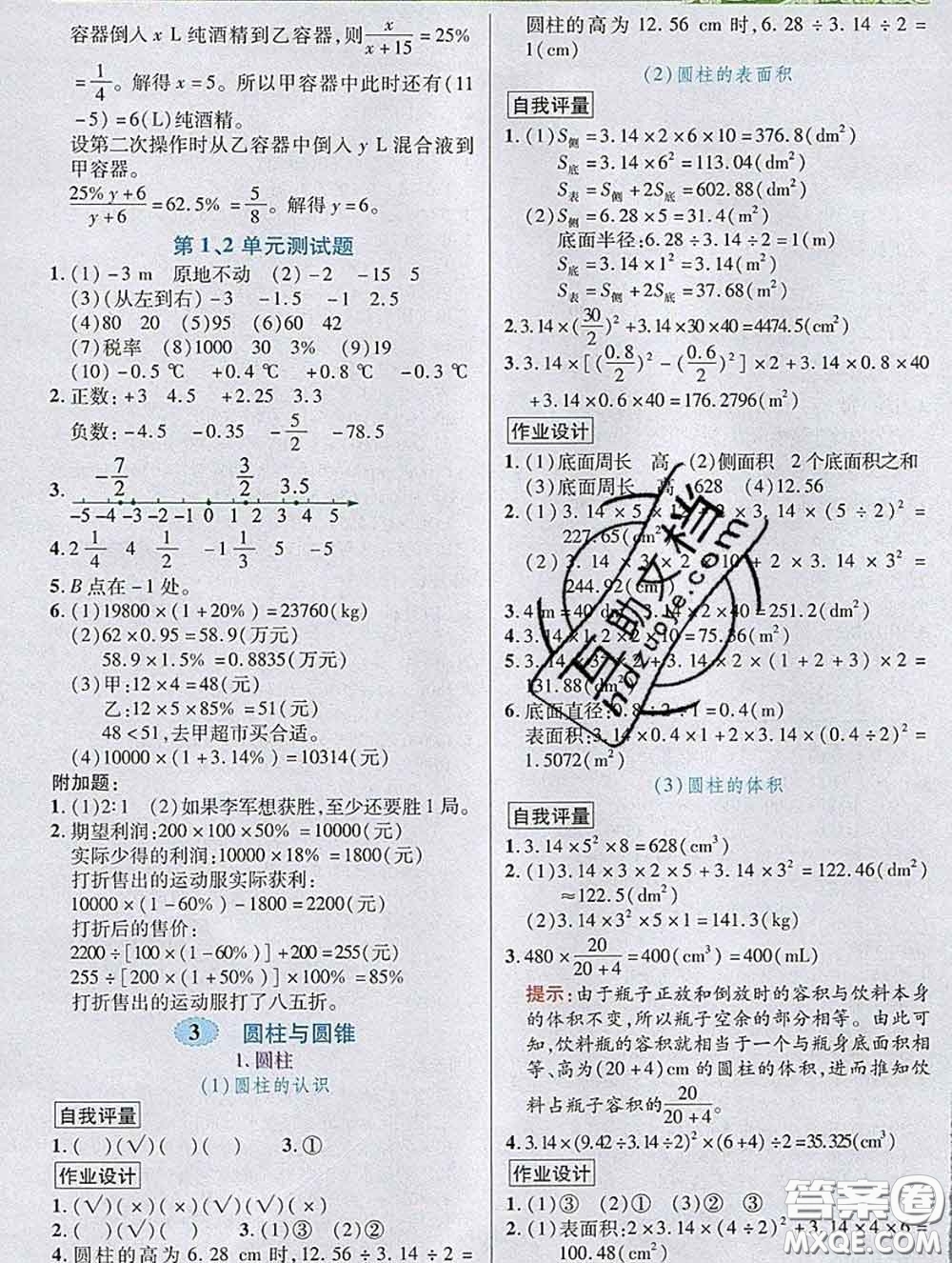 武漢出版社2020新版世紀英才奇跡課堂六年級數(shù)學下冊人教版答案