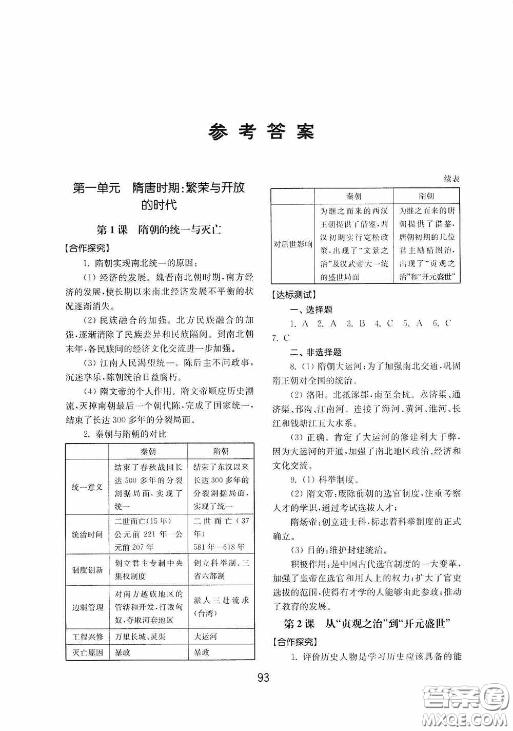 山東教育出版社2020初中基礎(chǔ)訓(xùn)練中國(guó)歷史第二冊(cè)54學(xué)制答案