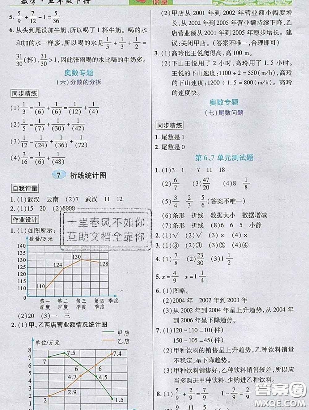 武漢出版社2020新版世紀英才奇跡課堂五年級數(shù)學(xué)下冊人教版答案