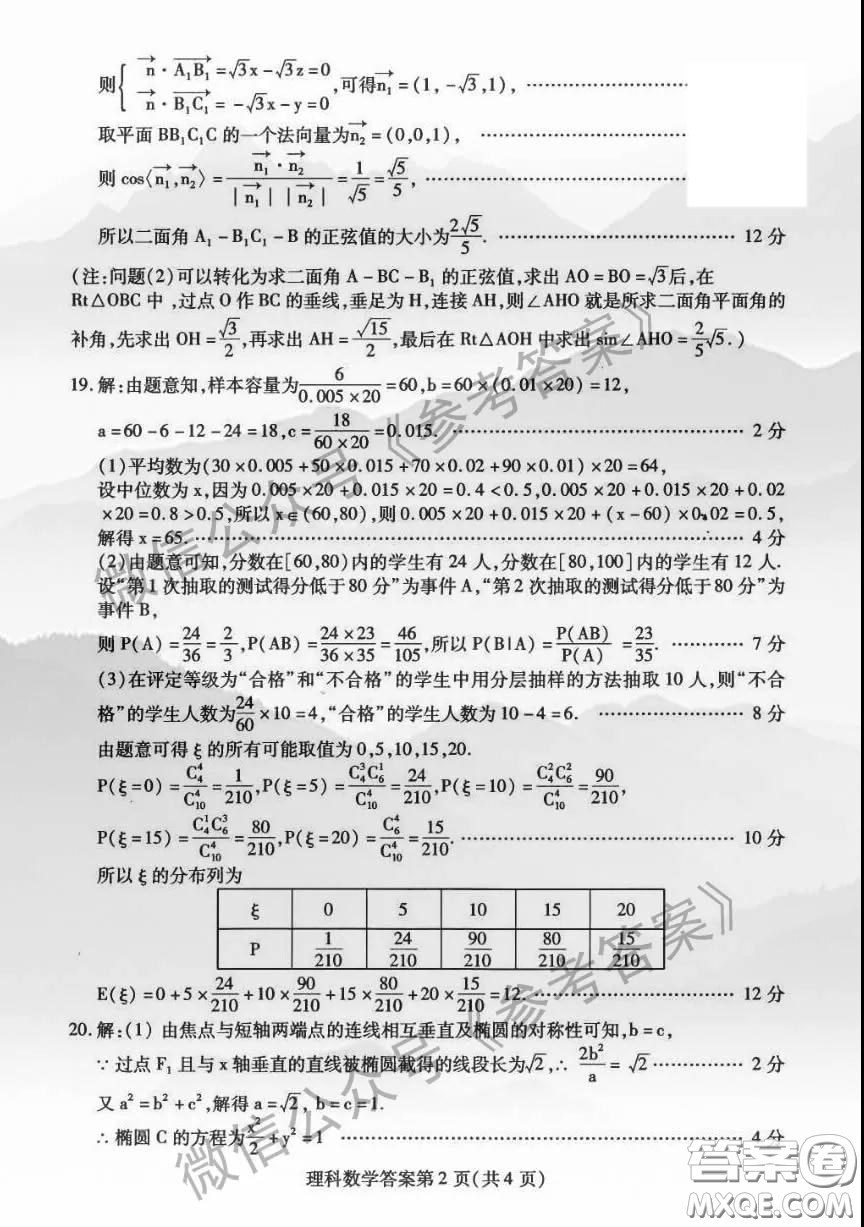 2020年包頭市第一次模擬考試?yán)砜茢?shù)學(xué)答案