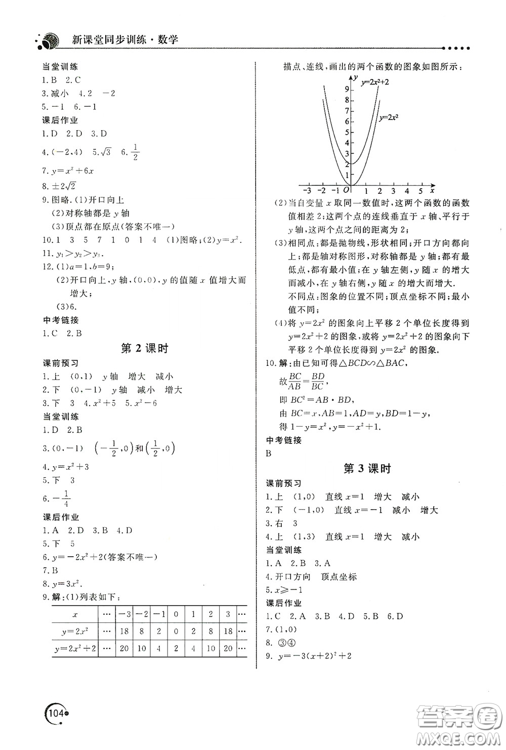 北京教育出版社2020新課堂同步訓(xùn)練九年級(jí)數(shù)學(xué)下冊(cè)北師大版答案