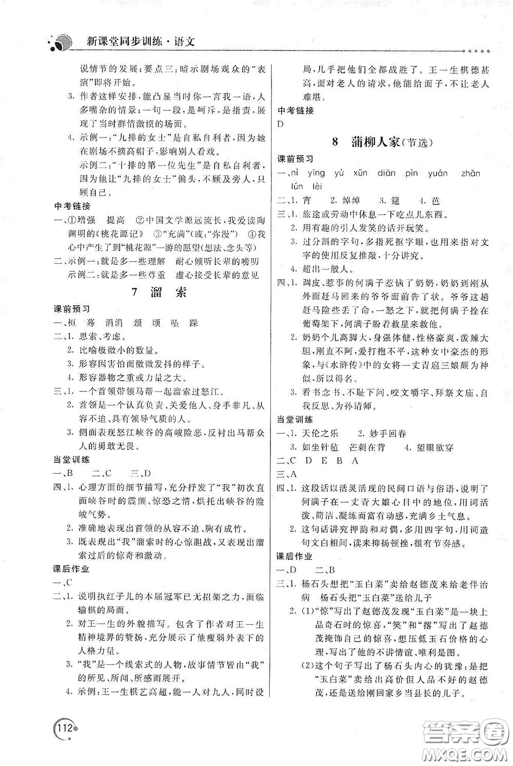 北京教育出版社2020新課堂同步訓(xùn)練九年級(jí)語(yǔ)文下冊(cè)人民教育版答案