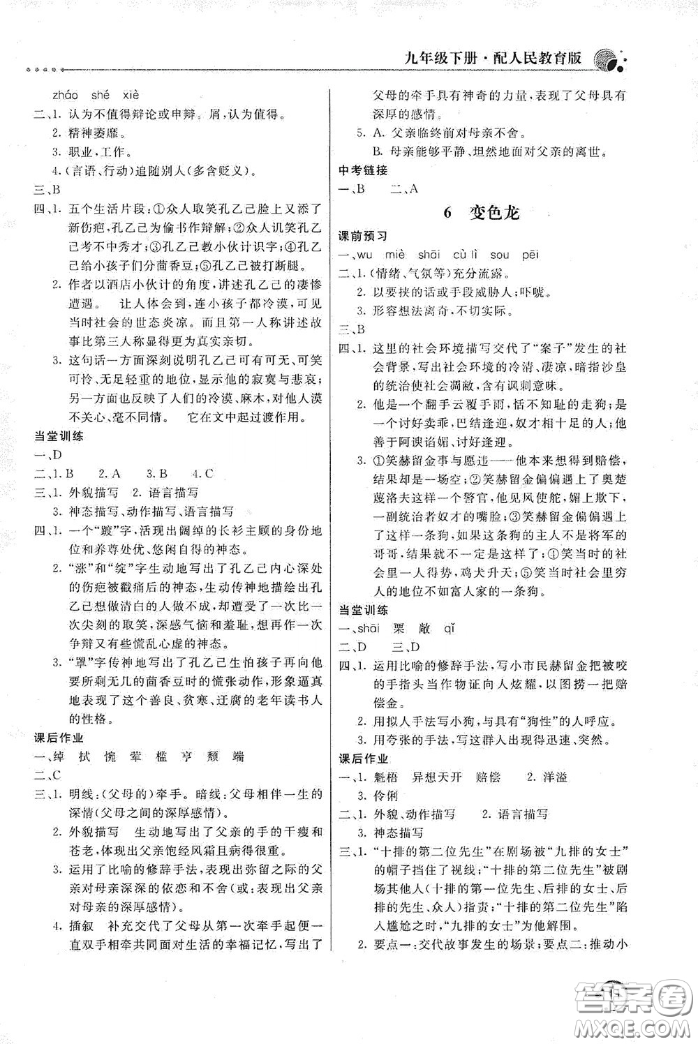 北京教育出版社2020新課堂同步訓(xùn)練九年級(jí)語(yǔ)文下冊(cè)人民教育版答案