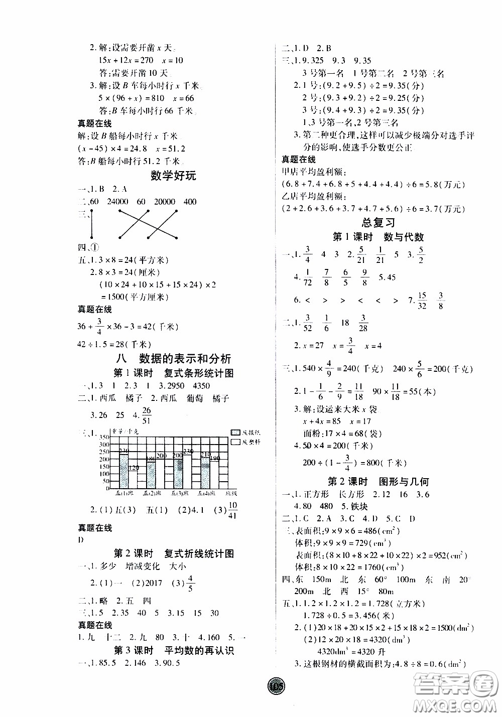 2020年云頂課堂作業(yè)創(chuàng)新設(shè)計(jì)數(shù)學(xué)五年級(jí)下冊(cè)北師版參考答案