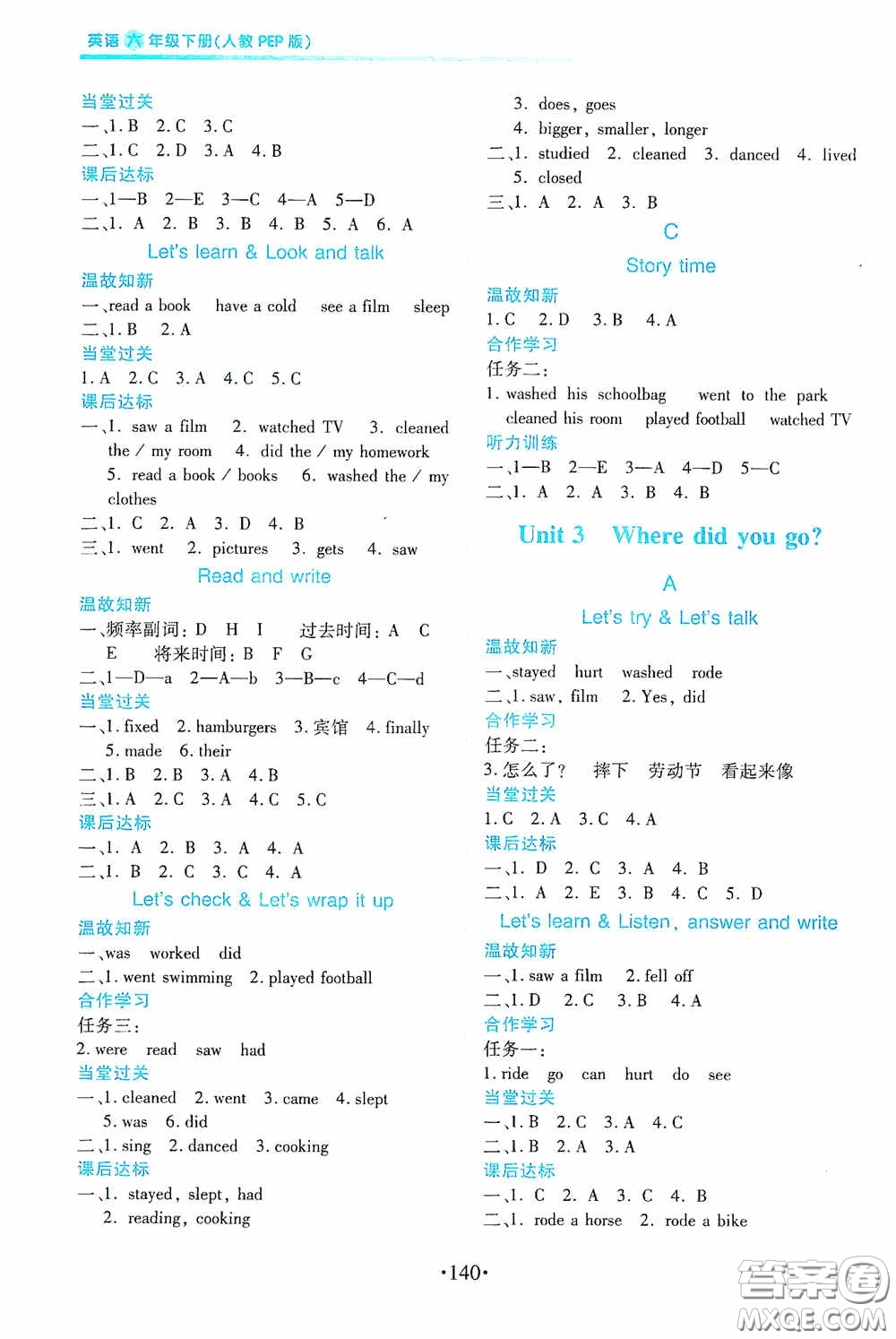 2020一課一案創(chuàng)新導(dǎo)學(xué)六年級(jí)英語(yǔ)下冊(cè)合訂本人教版答案