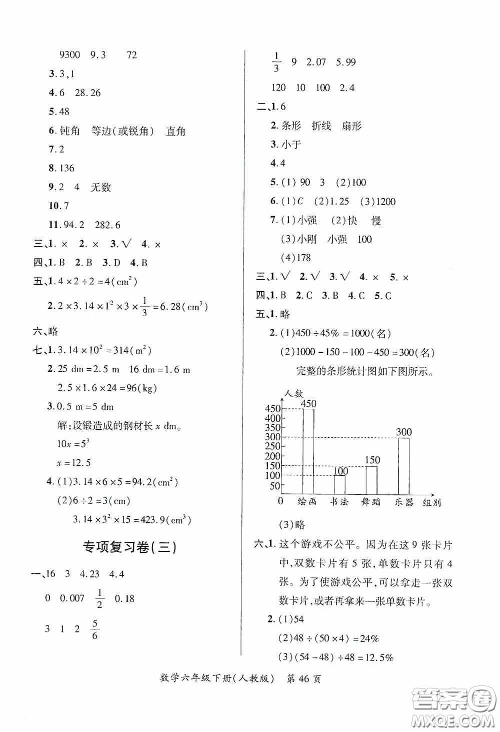 江西人民出版社2020一課一案創(chuàng)新導學六年級數(shù)學下冊合訂本人教版答案