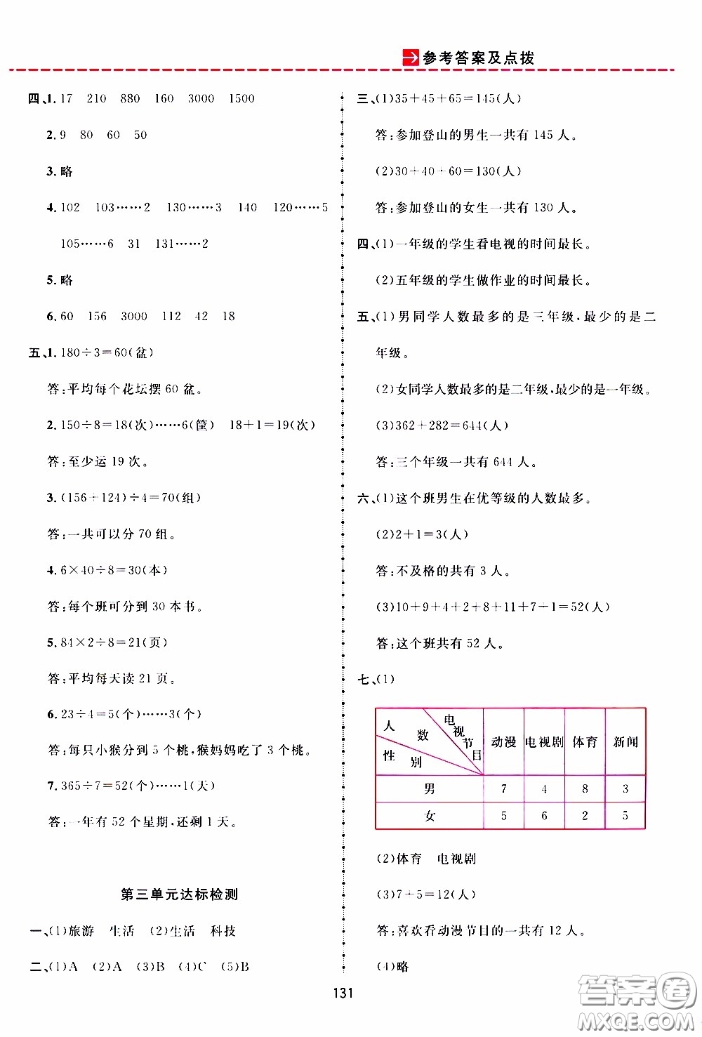 2020年三維數(shù)字課堂三年級數(shù)學下冊人教版參考答案