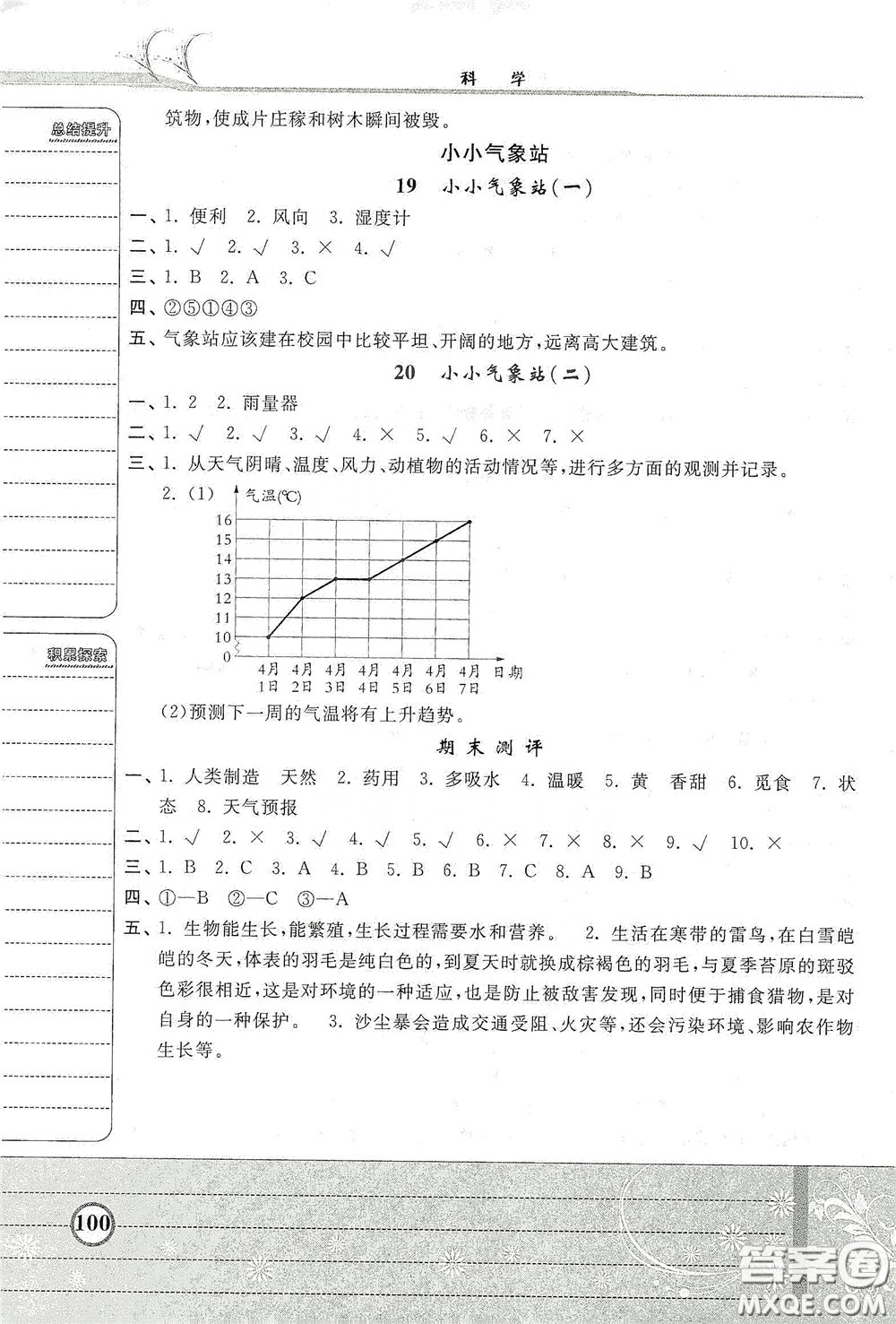 河北美術(shù)出版社2020課時(shí)練同步測(cè)評(píng)三年級(jí)科學(xué)下冊(cè)JR版答案