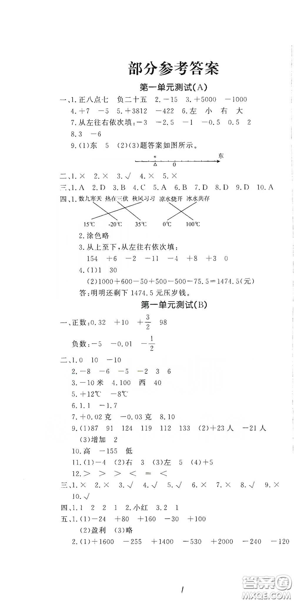 花山文藝出版社2020課時(shí)練測(cè)試卷六年級(jí)數(shù)學(xué)下冊(cè)答案