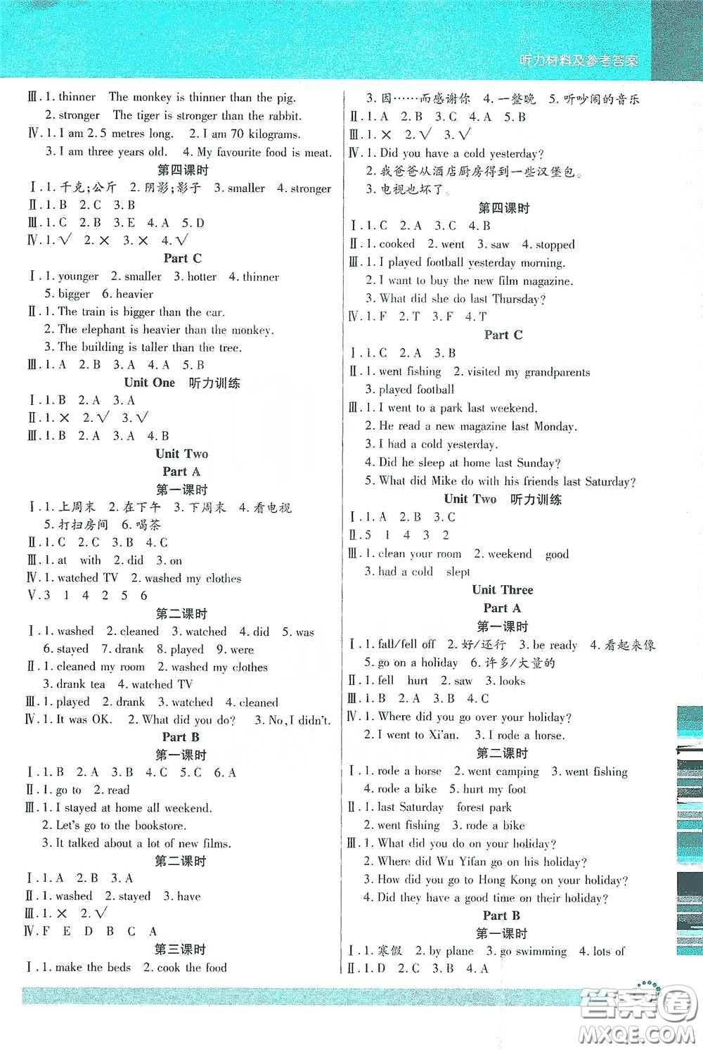 延邊大學(xué)出版社2020小狀元隨堂作業(yè)六年級(jí)英語(yǔ)下冊(cè)人教PEP版答案