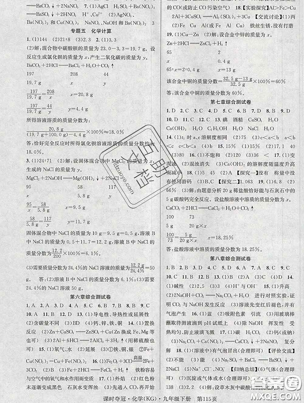 安徽師范大學(xué)出版社2020新版課時(shí)奪冠九年級化學(xué)下冊科粵版答案