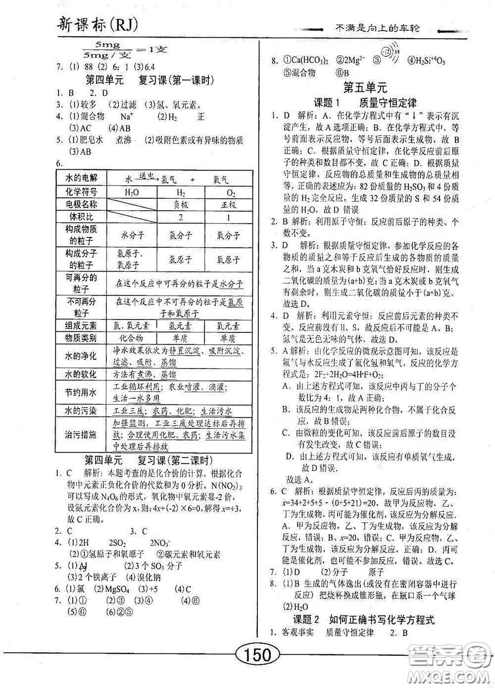 陽光出版社2020新編隨堂10分鐘九年級化學全一冊人教版答案