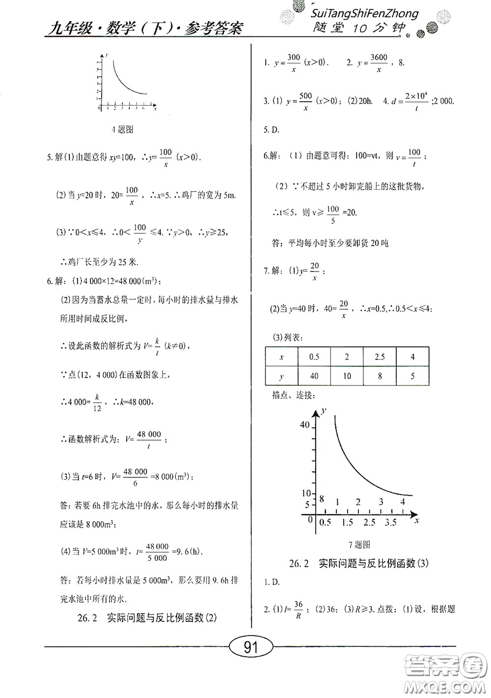 陽(yáng)光出版社2020新編隨堂10分鐘九年級(jí)數(shù)學(xué)下冊(cè)人教版答案