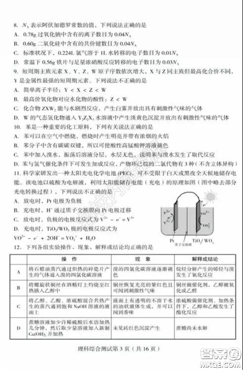 2020年?yáng)|北三省四市一模理科綜合試卷及答案