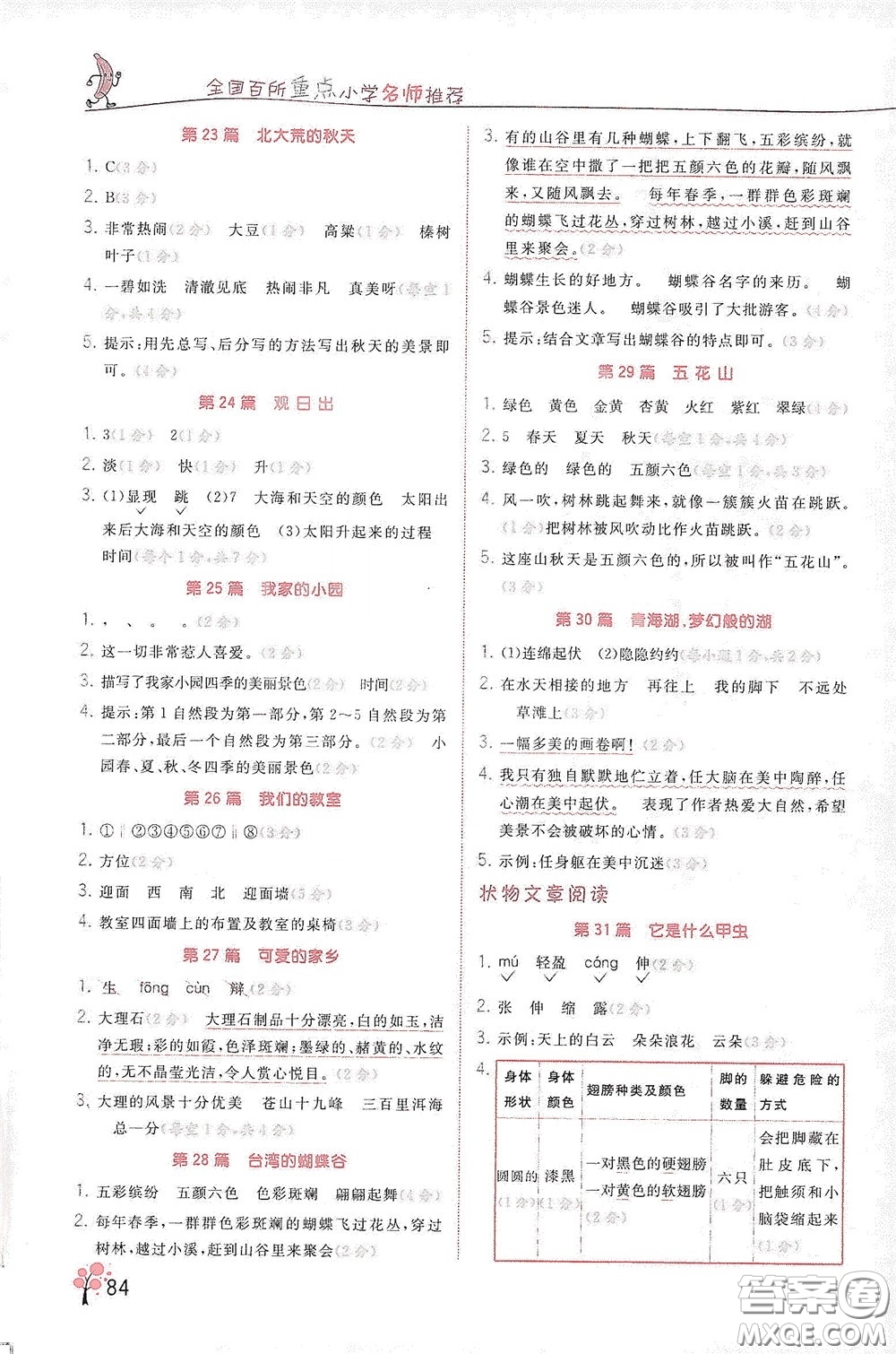 江蘇鳳凰美術(shù)出版社2020響當(dāng)當(dāng)閱讀真題80篇三年級(jí)彩繪版答案